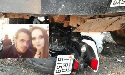 Casal morre em colisão entre moto e caminhão na RSC-453