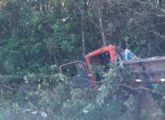 Caminhão sai da pista e colide em árvores na ERS-135, em Erechim
